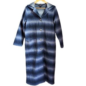 WOOLRICH VINTAGE Blue White Plaid Oversized Wool Long Lined Shaket Blanket Coat